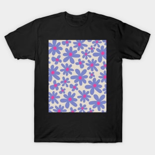 Abstract flowers pattern 80s blue red T-Shirt